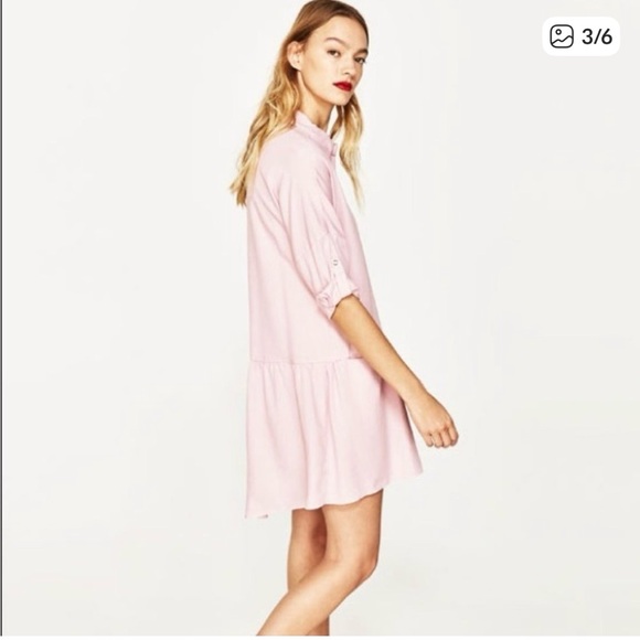 Zara Light Pink Mini Shirt Dress - Picture 3 of 9